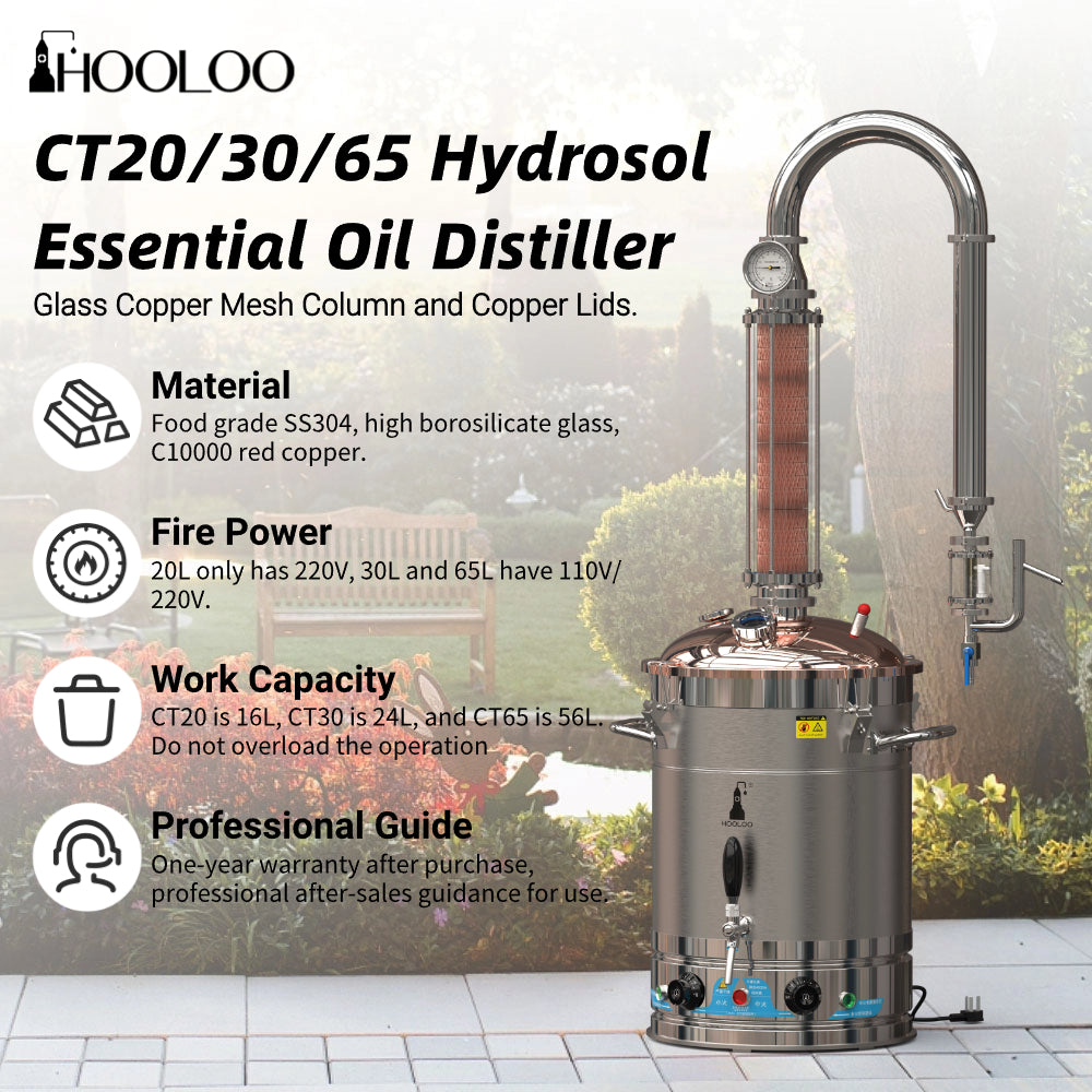 20L/30L/65L Copper Mesh Glass Column Essential Oil Extraction Distille