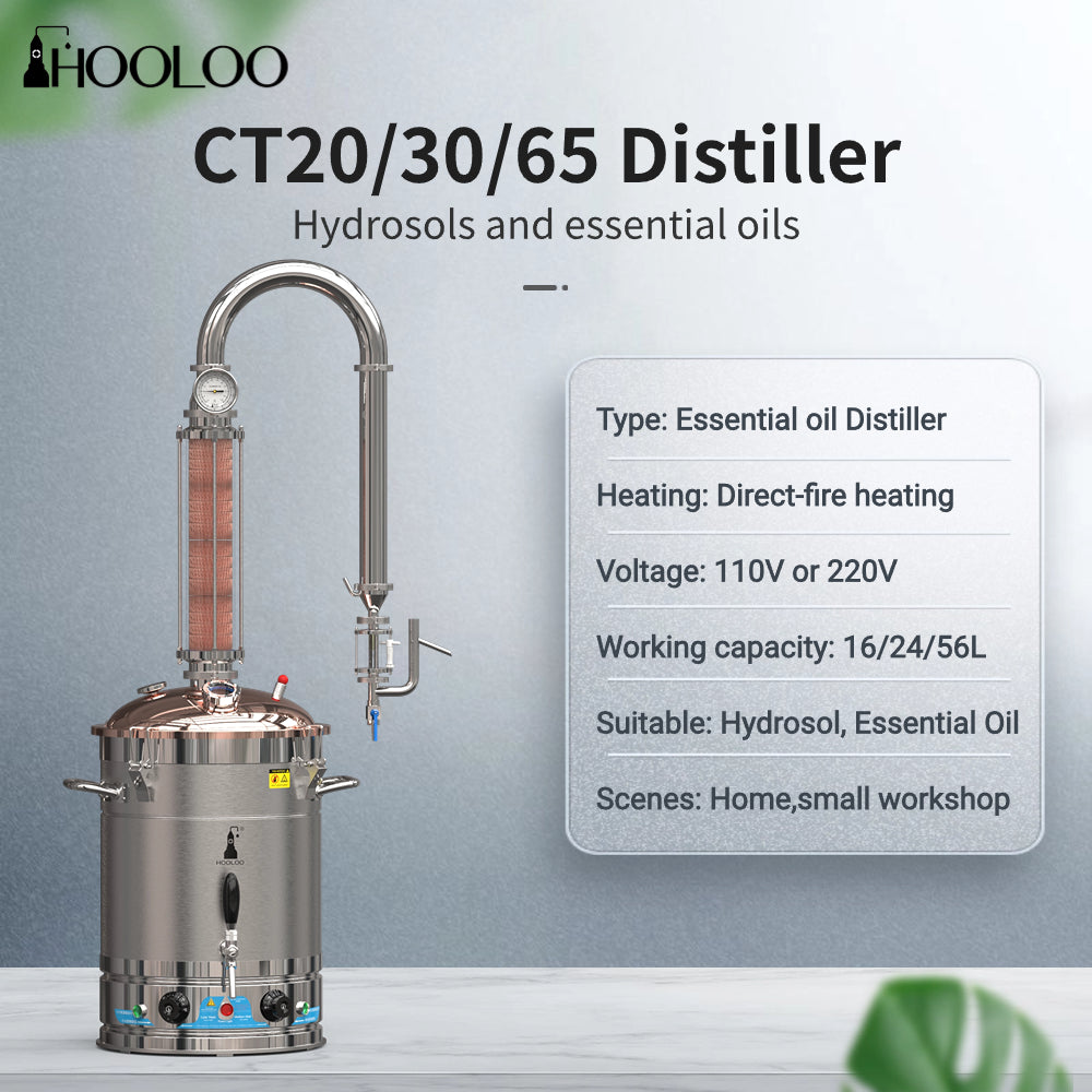 20L/30L/65L Copper Mesh Glass Column Essential Oil Extraction Distiller - Hooloo Distilling Equipment Supply