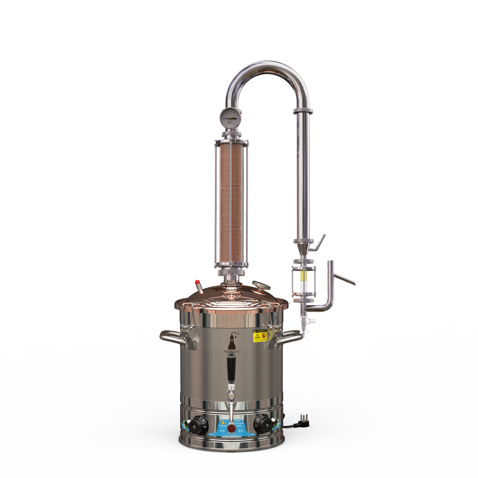 20L/30L/65L Copper Mesh Glass Column Essential Oil Extraction Distiller - Hooloo Distilling Equipment Supply