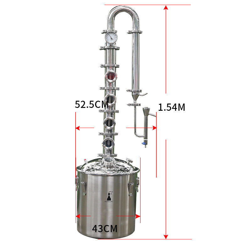 50L Stainless Steel Column Stainless Steel Lid Straight Fire Distiller - Hooloo Distilling Equipment Supply