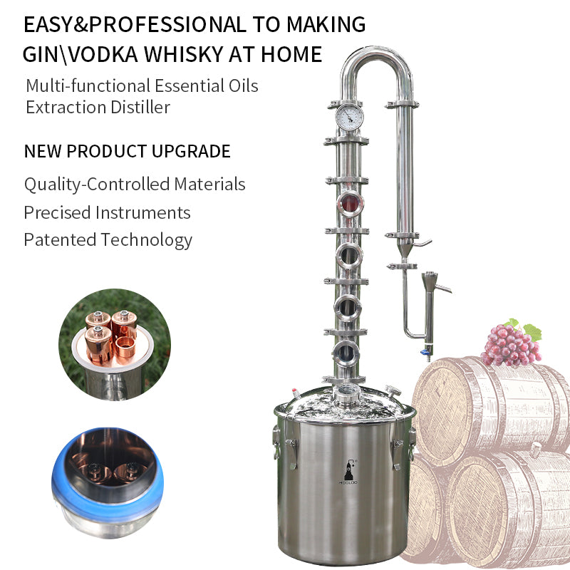 50L Stainless Steel Column Stainless Steel Lid Straight Fire Distiller - Hooloo Distilling Equipment Supply