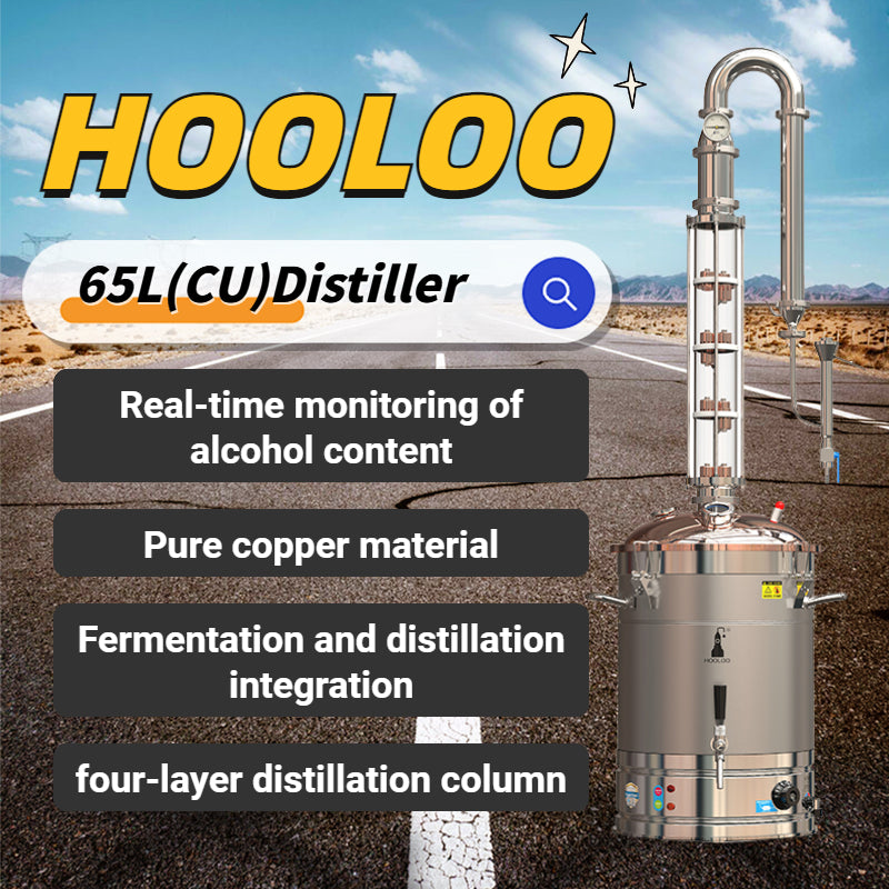 Hooloo 65L Glass Column Copper Lid Distiller（CT65Cu）