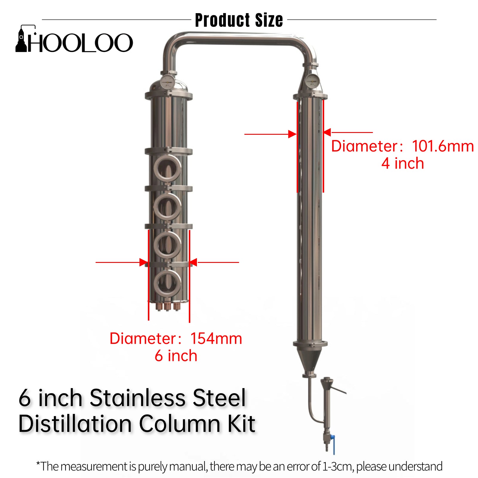 6 inch Crystal Glass/Stainless Steel/Copper Column Kit - Hooloo Distilling Equipment Supply