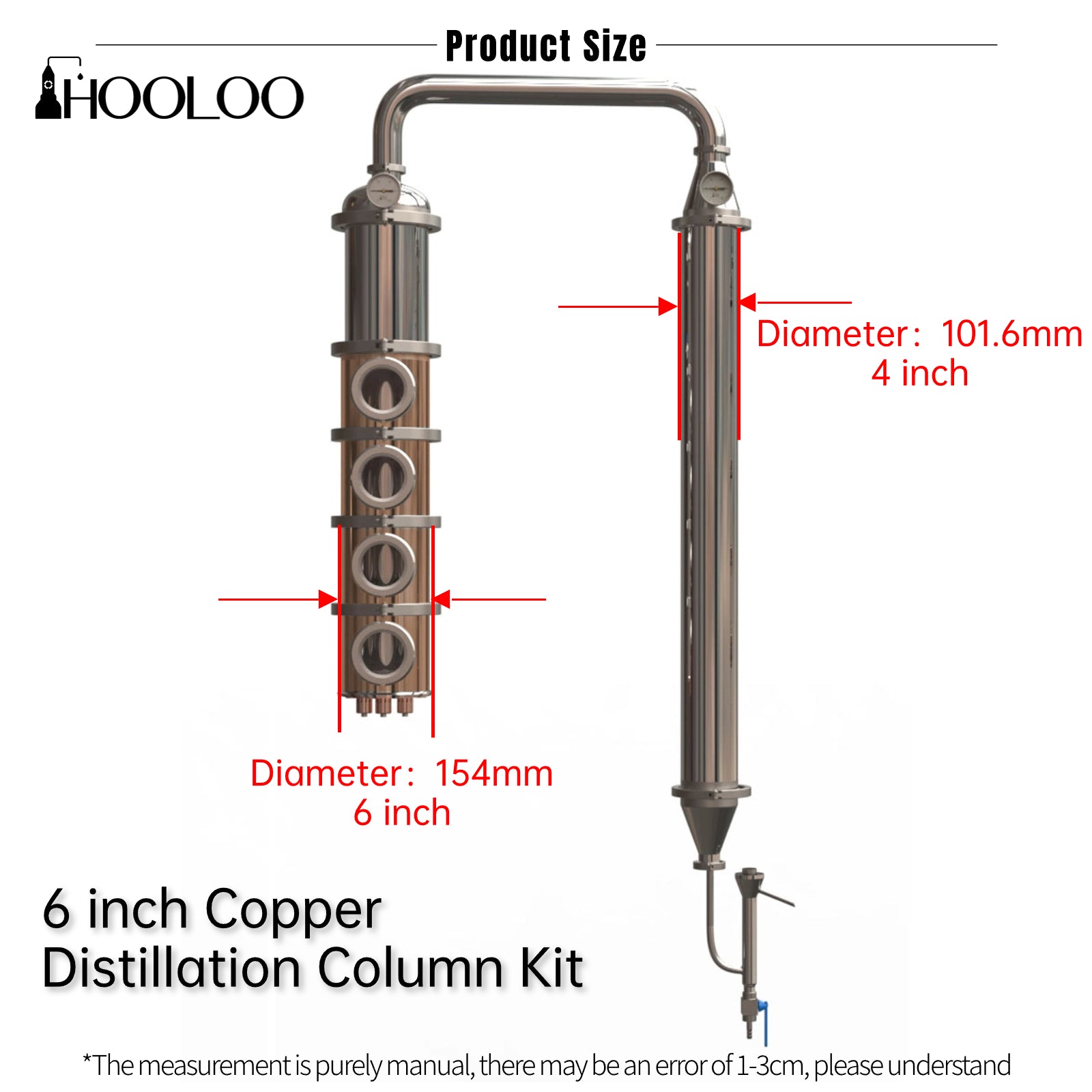 6 inch Crystal Glass/Stainless Steel/Copper Column Kit - Hooloo Distilling Equipment Supply