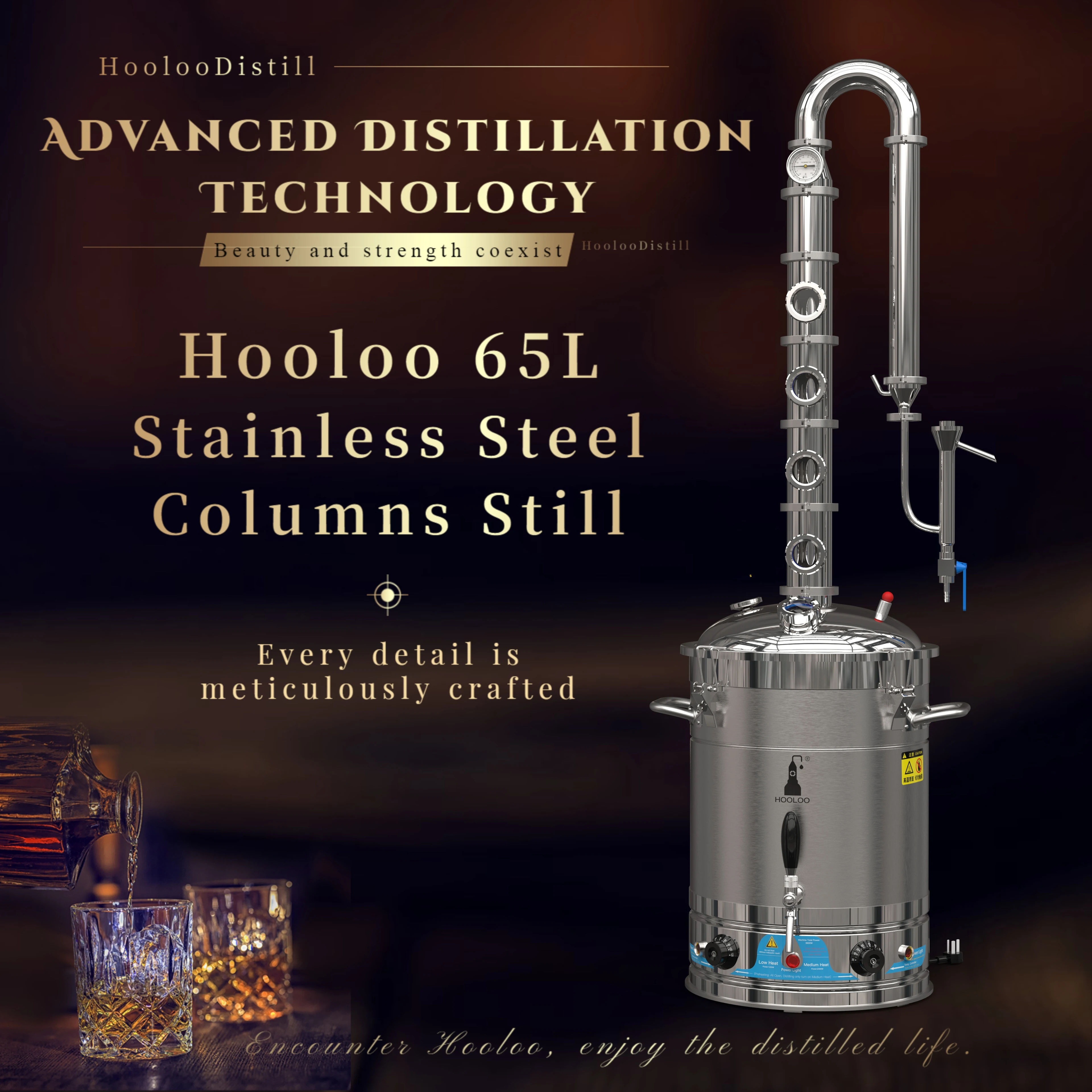 65L Stainless Steel Column Stainless Steel Lid Electric Heating Distiller
