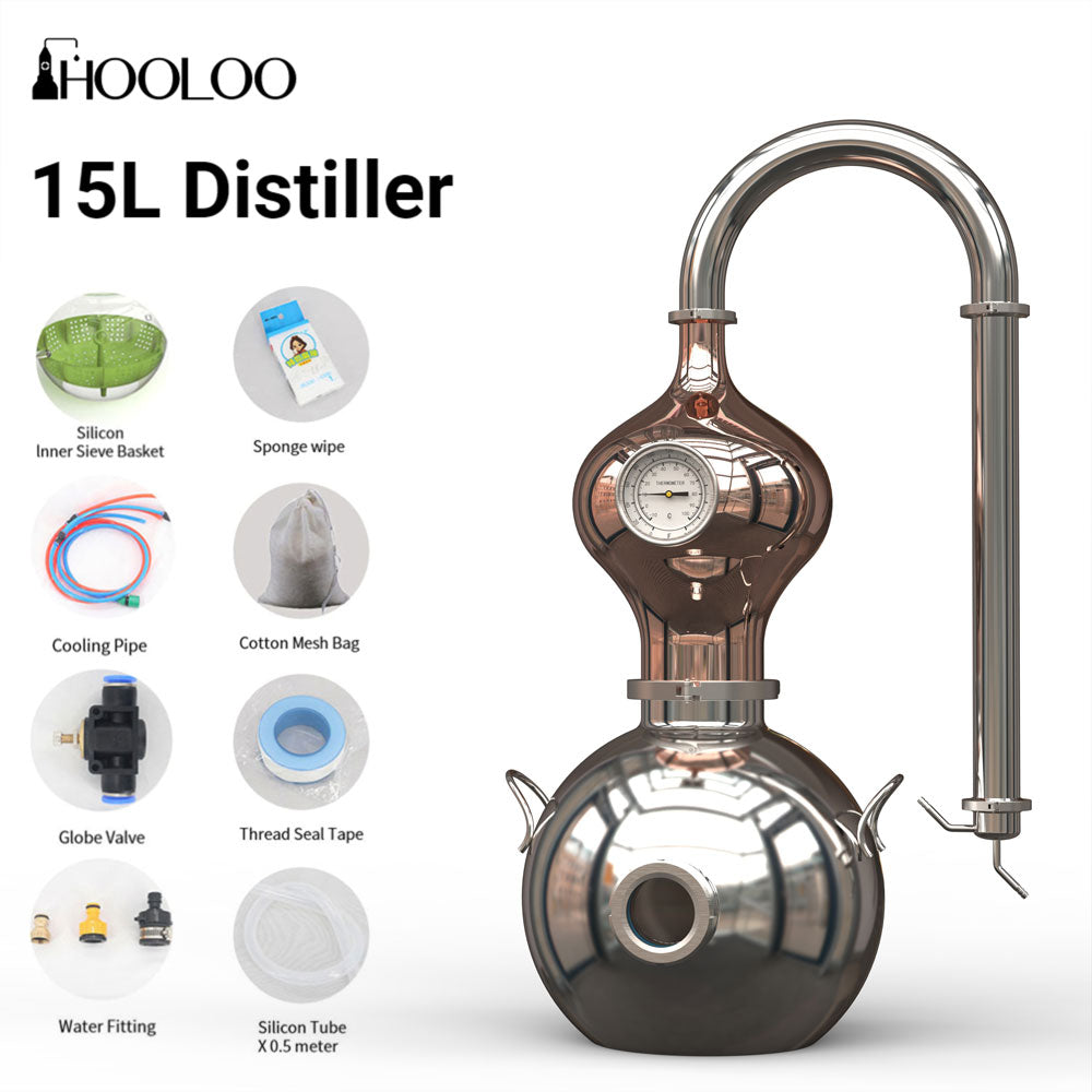 15L Popular Free Shipping Patented Copper Pot Still for Home Lab (D15) - Hooloo Distilling Equipment Supply