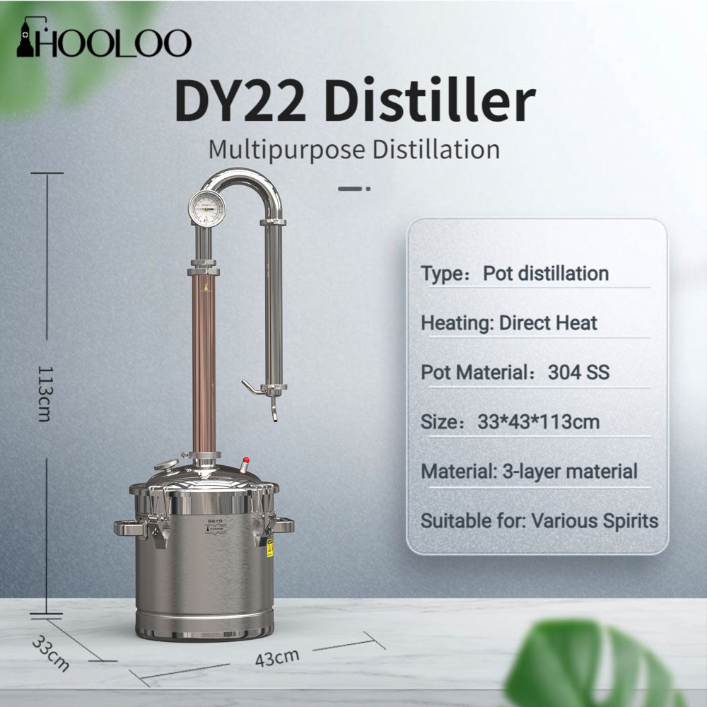 HOOLOO DY22 Home Distiller  Stainless Steel  Direct Fire Heating Copper Distillation Column
