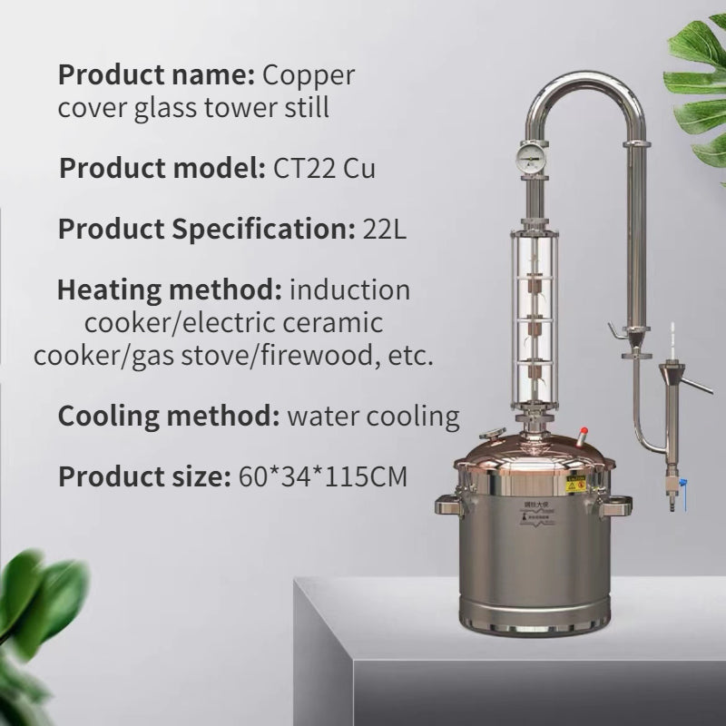 22L/50L Copper Lid Glass Column Distiller(CT22/50 Cu)